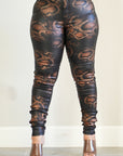 Black Snake Print Coated Pants