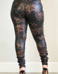 Black Snake Print Coated Pants