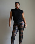 Black Snake Print Coated Pants