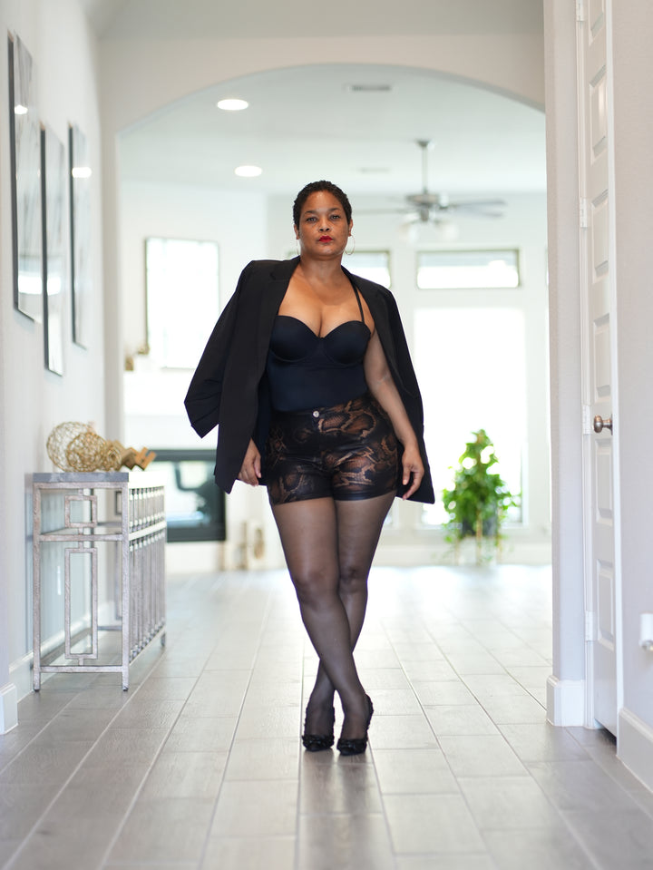 Snake-Embossed Coated Shorts