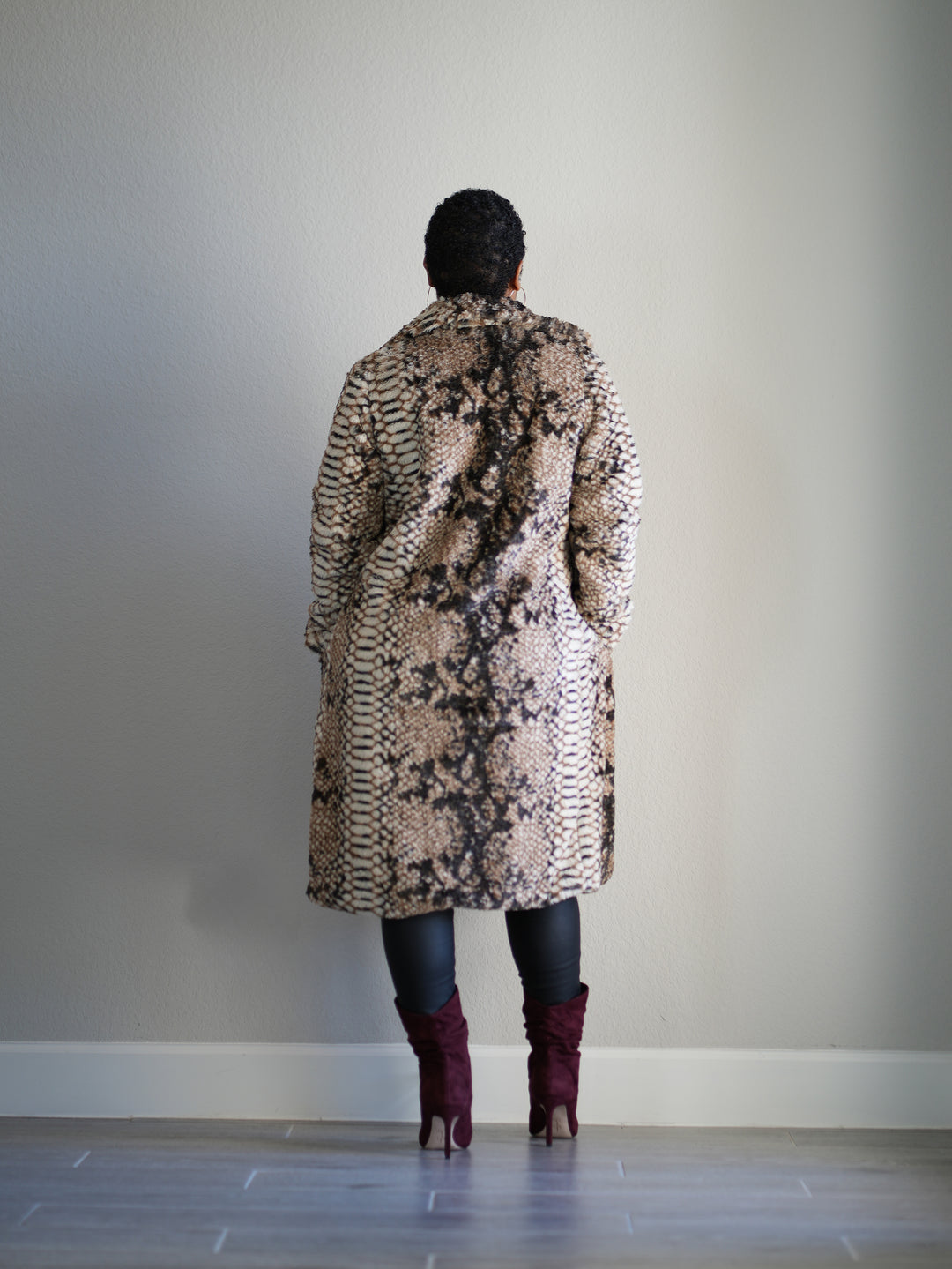 Louisiana Diva Snake Print Faux Fur Coat