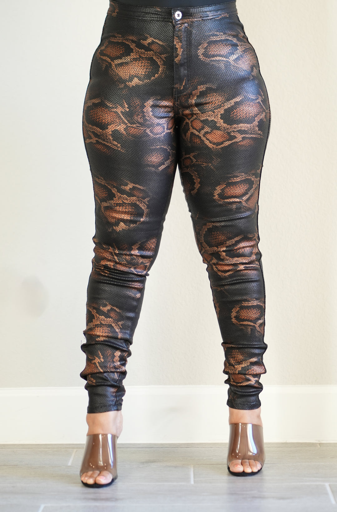 Snake-Embossed Coated Pants