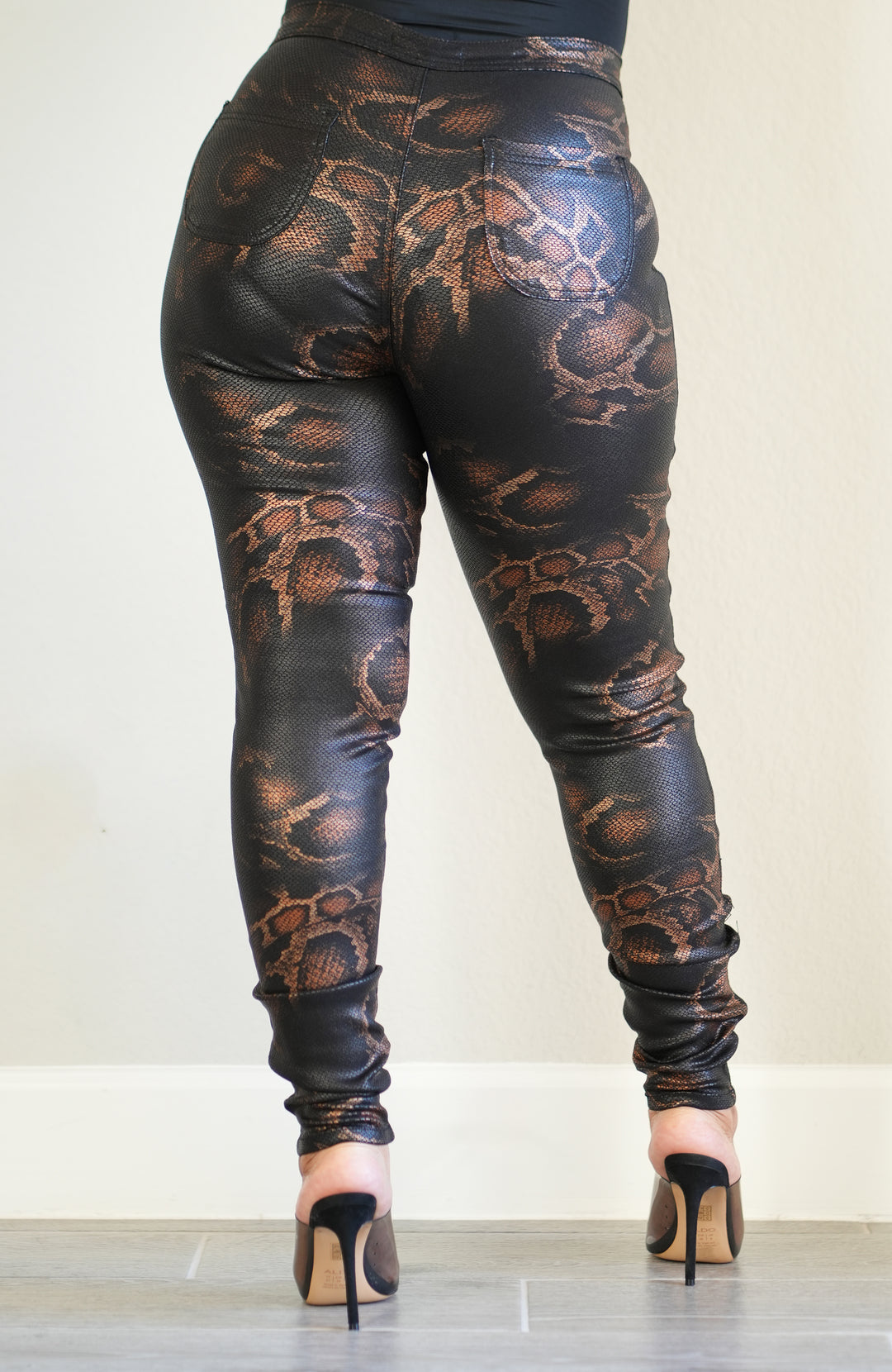 Snake-Embossed Coated Pants