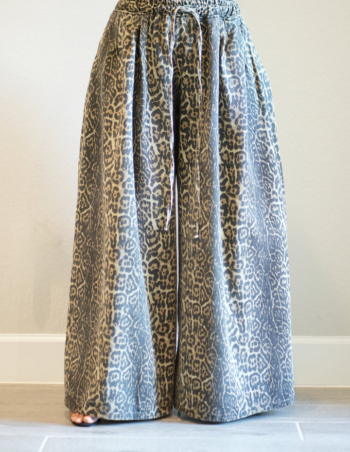 Jungle Wide Leg Leopard Print Pants